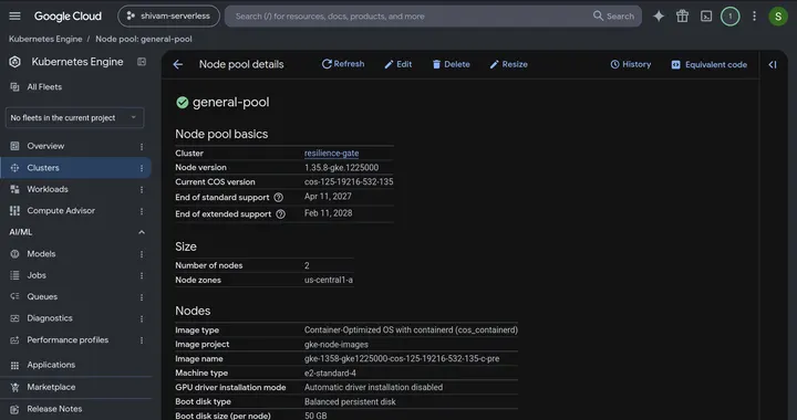 Capture 05: Healthy general-pool with two e2-standard-4 nodes in us-central1-a