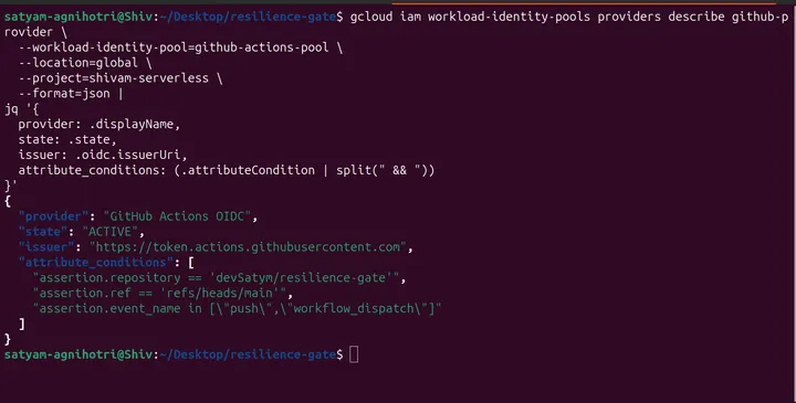 Capture 07: Active GitHub OIDC provider restricted to this repository, main, push, and workflow dispatch